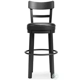 Valebeck Black Tall Upholstered Swivel Bar Stool