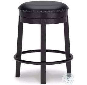 Valebeck Black Upholstered Swivel Counter Height Stool