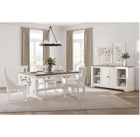 Crownfall Whisper White and Cerused Nutmeg Extendable Rectangular Dining Room Set