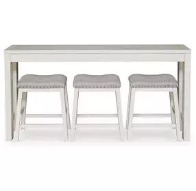 Robbinsdale Antique White and Light Gray Upholstered 4 Piece Counter Height Dining Set with USB Charging and Nailhead Trim