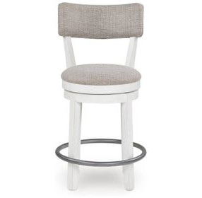 Robbinsdale Antique White and Light Gray Upholstered Swivel Bar Stool Set of 2
