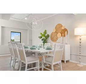 Miramar Sand and Stark White Extendable Rectangular Dining Room Set