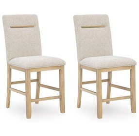 Drovlayne Beige Performance Fabric Upholstered Counter Height Stool Set of 2