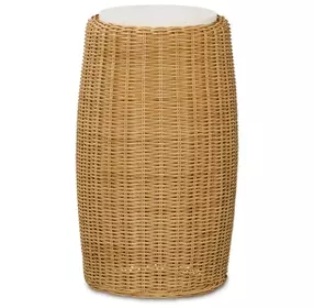 Outdoor Complements White and Brown Round Stone Top Finn Accent Table