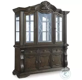 Maylee Dark Brown Buffet with Hutch