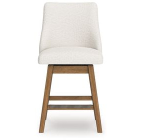 Cabalynn Oatmeal Performance Fabric Upholstered Swivel Bar Stool Set of 2