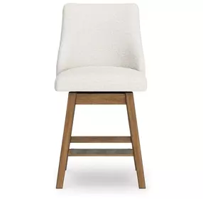 Cabalynn Oatmeal Performance Fabric Upholstered Swivel Bar Stool Set of 2