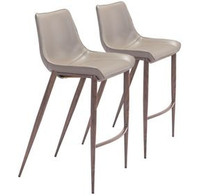 Magnus Gray Bar Stool with Matte Brown Legs Set Of 2