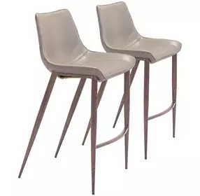 Magnus Gray Bar Stool with Matte Brown Legs Set Of 2