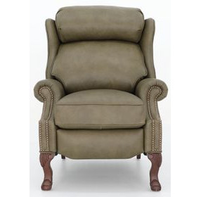 Danbury Oasis Olive Leather Push Thru The Arms Recliner