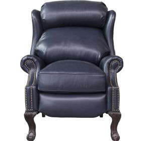 Danbury Shoreham Blue Leather Push Thru The Arms Recliner with Nailhead Trim