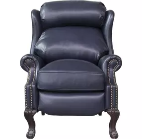 Danbury Shoreham Blue Leather Push Thru The Arms Recliner with Nailhead Trim