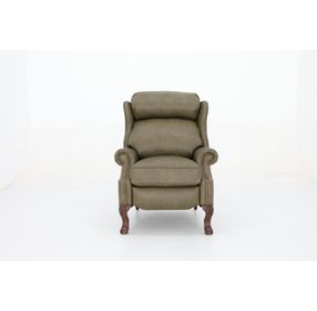 Danbury Oasis Olive Leather Push Thru The Arms Recliner with Nailhead Trim