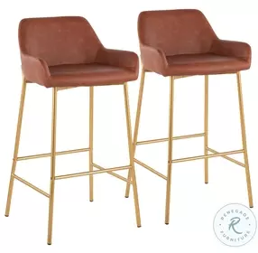Daniella Camel PU And Gold Metal Bar Stool Set of 2
