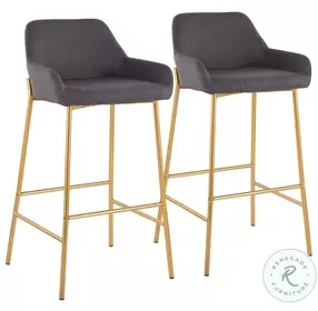 Daniella Charcoal Fabric And Gold Metal Bar Stool Set of 2