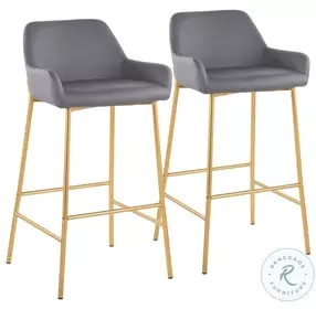 Daniella Grey PU And Gold Metal Bar Stool Set of 2