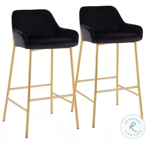 Daniella Black Velvet And Gold Metal Bar Stool Set of 2