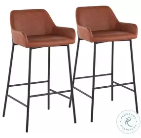 Daniella Camel PU And Black Metal Bar Stool Set of 2