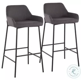 Daniella Charcoal Fabric And Black Metal Bar Stool Set of 2