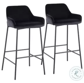 Daniella Black Velvet And Black Metal Bar Stool Set of 2