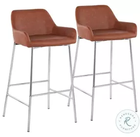 Daniella Camel PU And Chrome Metal Bar Stool Set of 2