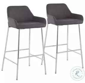 Daniella Charcoal Fabric And Chrome Metal Bar Stool Set of 2