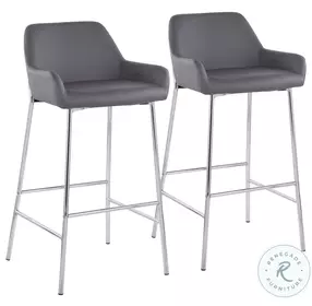 Daniella Grey PU And Chrome Metal Bar Stool Set of 2