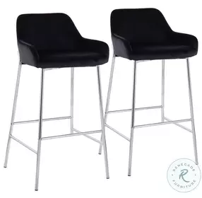 Daniella Black Velvet And Chrome Metal Bar Stool Set of 2