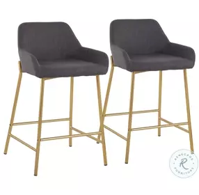 Daniella Charcoal Fabric And Gold Metal Counter Height Stool Set of 2