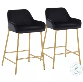 Daniella Black Velvet And Gold Metal Counter Height Stool Set of 2