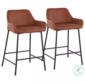 Daniella Camel PU And Black Metal Counter Height Stool Set of 2