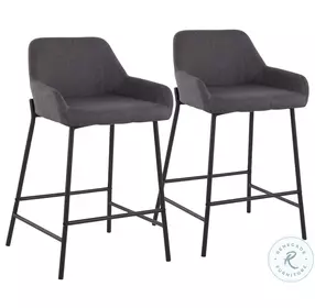 Daniella Charcoal Fabric And Black Metal Counter Height Stool Set of 2