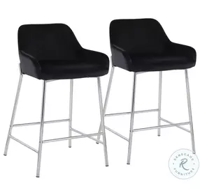 Daniella Black Velvet And Chrome Metal Counter Height Stool Set of 2
