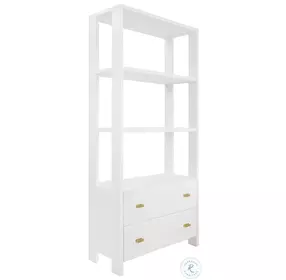 Davie Matte White Lacquer 2 Drawer Etagere