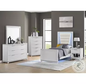 Xena White Youth Upholstered Panel Bedroom Set