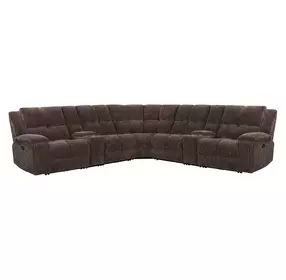 Bronco Plush Umber 7 Piece Modular Reclining Sectional with Console and USB Charging
