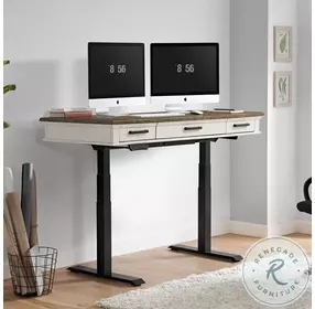 Drake Rustic White and French Oak Adjustable Height Lift Home Office Set