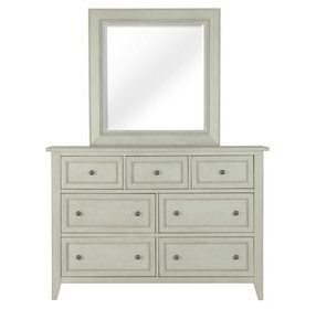 Raelynn Weathered White 7 Drawer Dresser with Rectangular Mirror