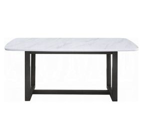 Madan White and Weathered Gray 72" Rectangular Marble Top Dining Table