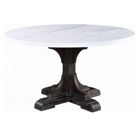 Gerardo White and Weathered Espresso 54" Round Marble Top Dining Table