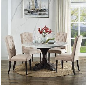 Gerardo White and Weathered Espresso Round Marble Top Dining Room Set