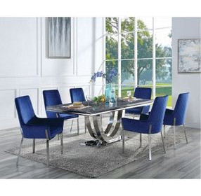 Cambrie Black and Silver Rectangular Marble Top Dining Room Set