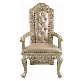 Vatican Champagne Silver Upholstered Arm Chair with Nailhead Trim Set of 2