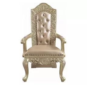Vatican Champagne Silver Upholstered Arm Chair with Nailhead Trim Set of 2