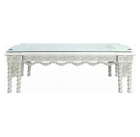 Vanaheim Antique White 108" Rectangular Glass Top Dining Table