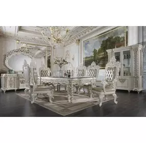 Vanaheim Antique White Glass Top Dining Room Set