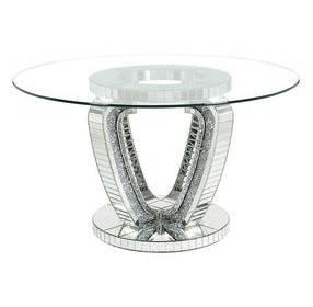 Noralie Silver 52" Round Glass Top Dining Table
