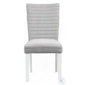 Elizaveta Gray Velvet and Faux Crystal Diamonds White High Gloss Side Chair Set of 2