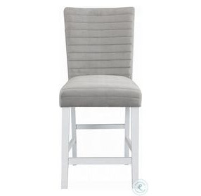 Elizaveta Gray Velvet Faux Crystal Diamonds and White High Gloss Counter Height Chair Set of 2
