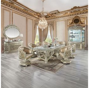 Sorina Antique Gold Rectangular Glass Top Dining Room Set